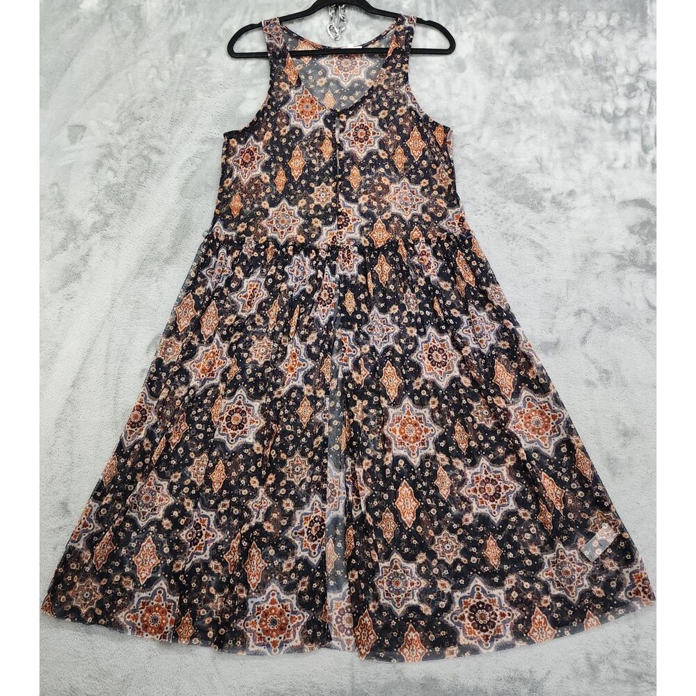 Maurices Top Womens L Multicolor Floral Duster Long Vest Sleeveless Boho Western